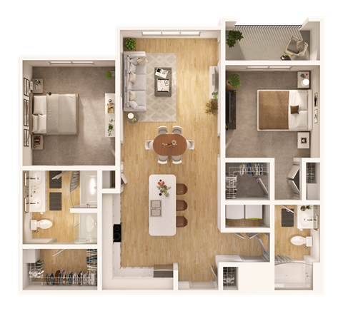 Floor plan for 2 beds, 2 baths, 1246 sqft